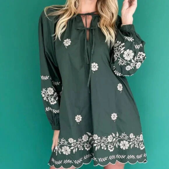 Adorable Womens Mable Floral Embroidered Boho Peasant Mini Dress Sz Lg MSRP $174 - Picture 7 of 10